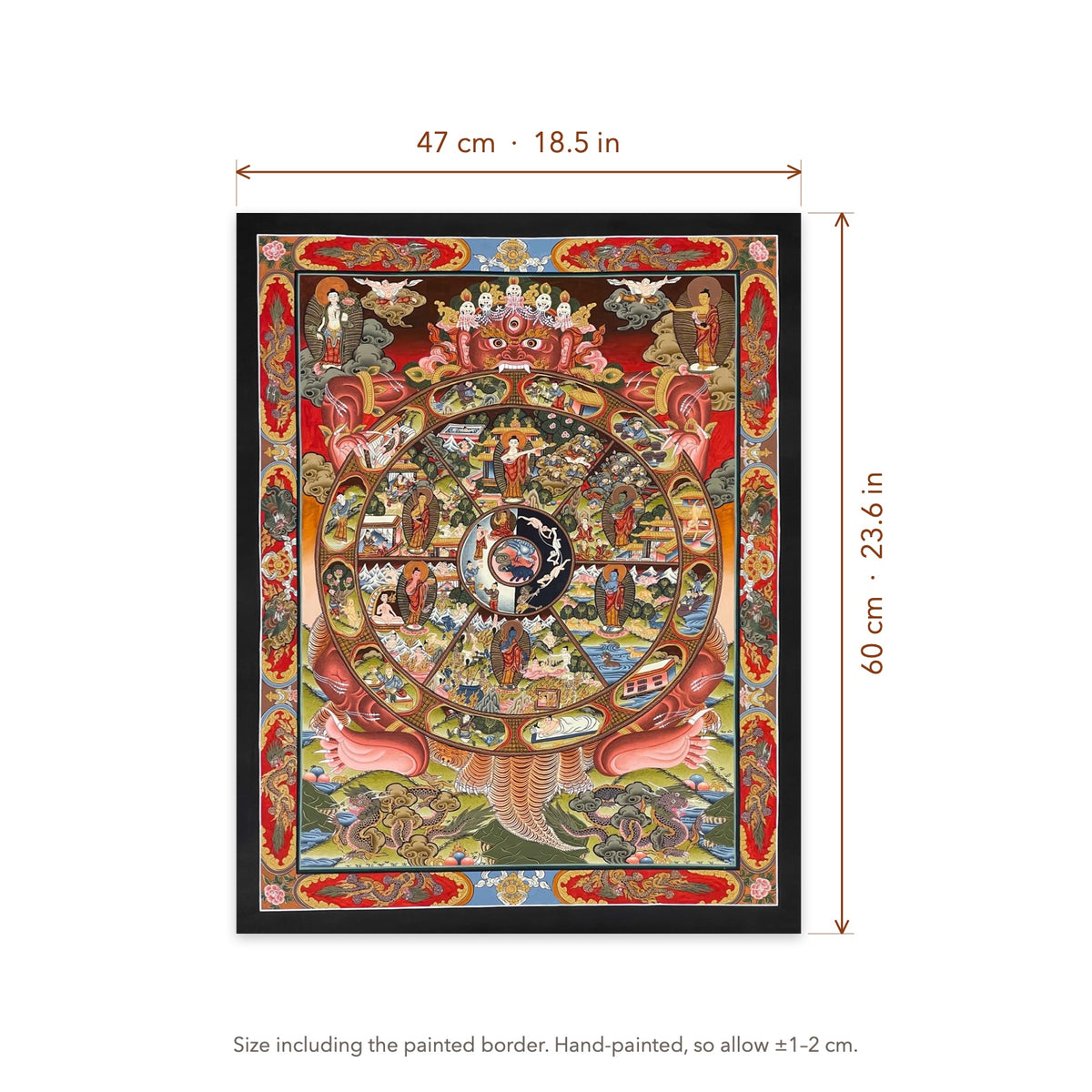 Size diagram: 47 × 60 cm (18.5 × 23.6 in), including the painted border
