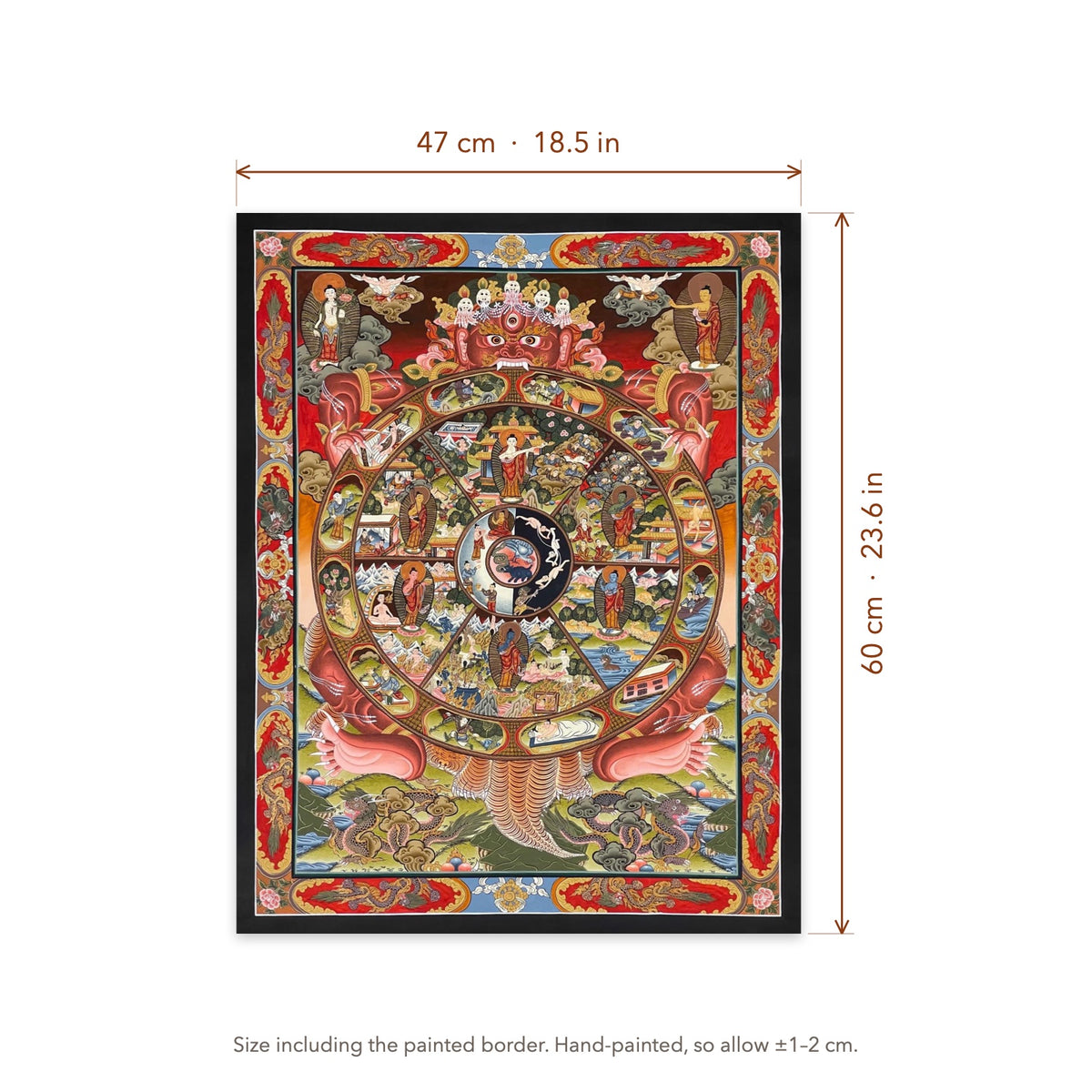 Size diagram: 47 × 60 cm (18.5 × 23.6 in), including the painted border