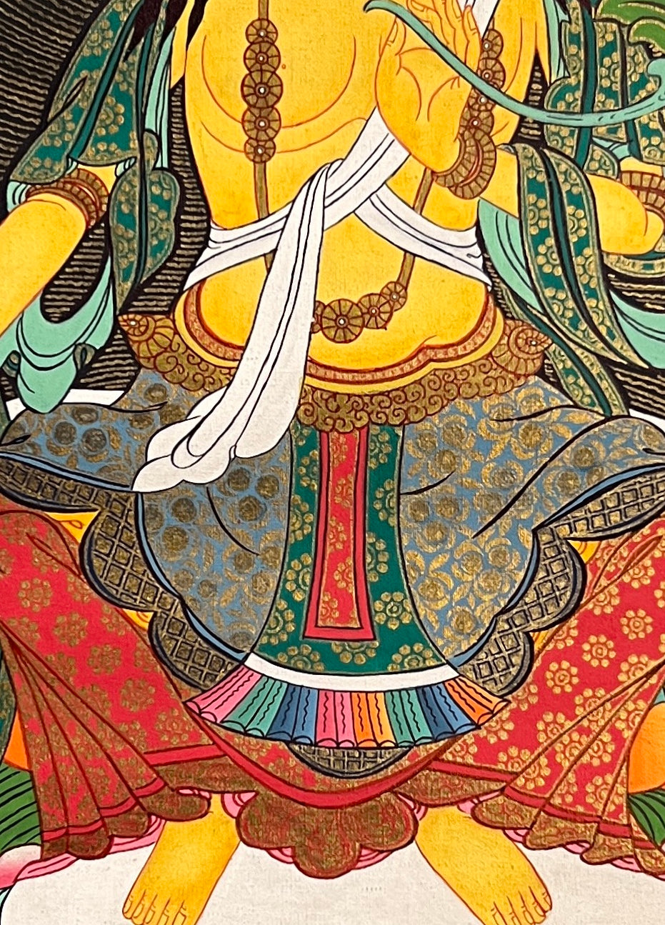 Maitreya Buddha thangka, detail: centre