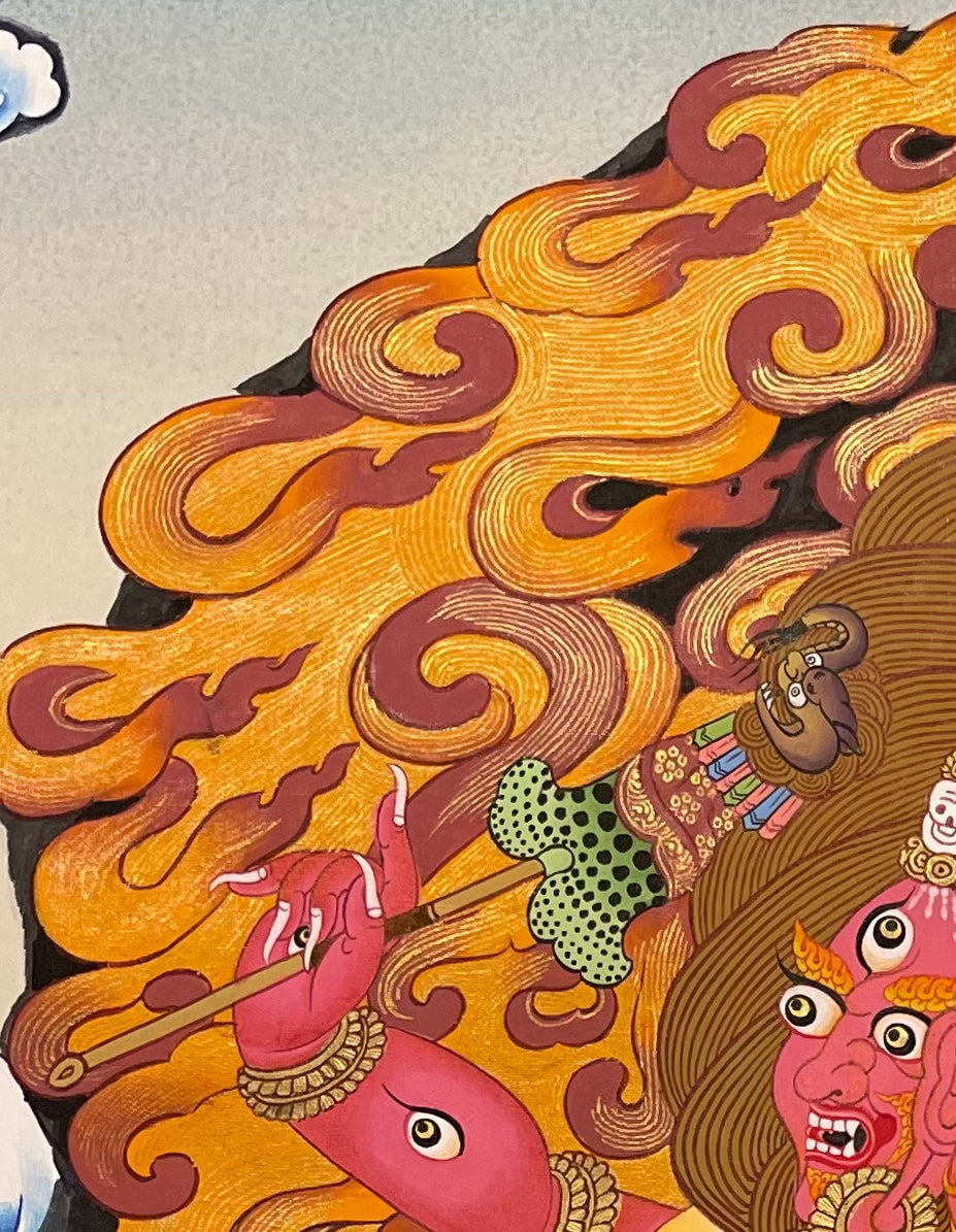Rahula thangka, detail: top-left corner