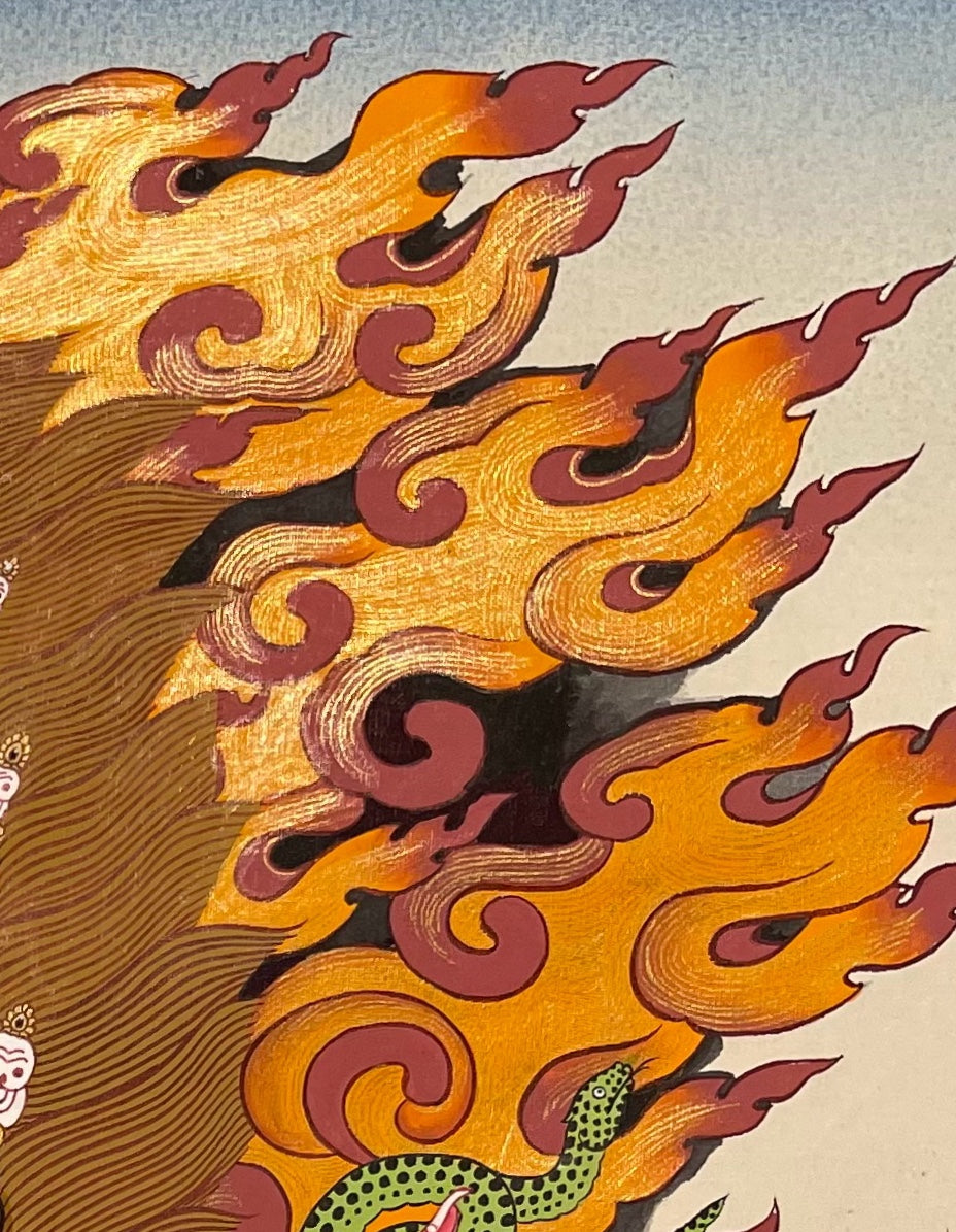 Rahula thangka, detail: top-right corner