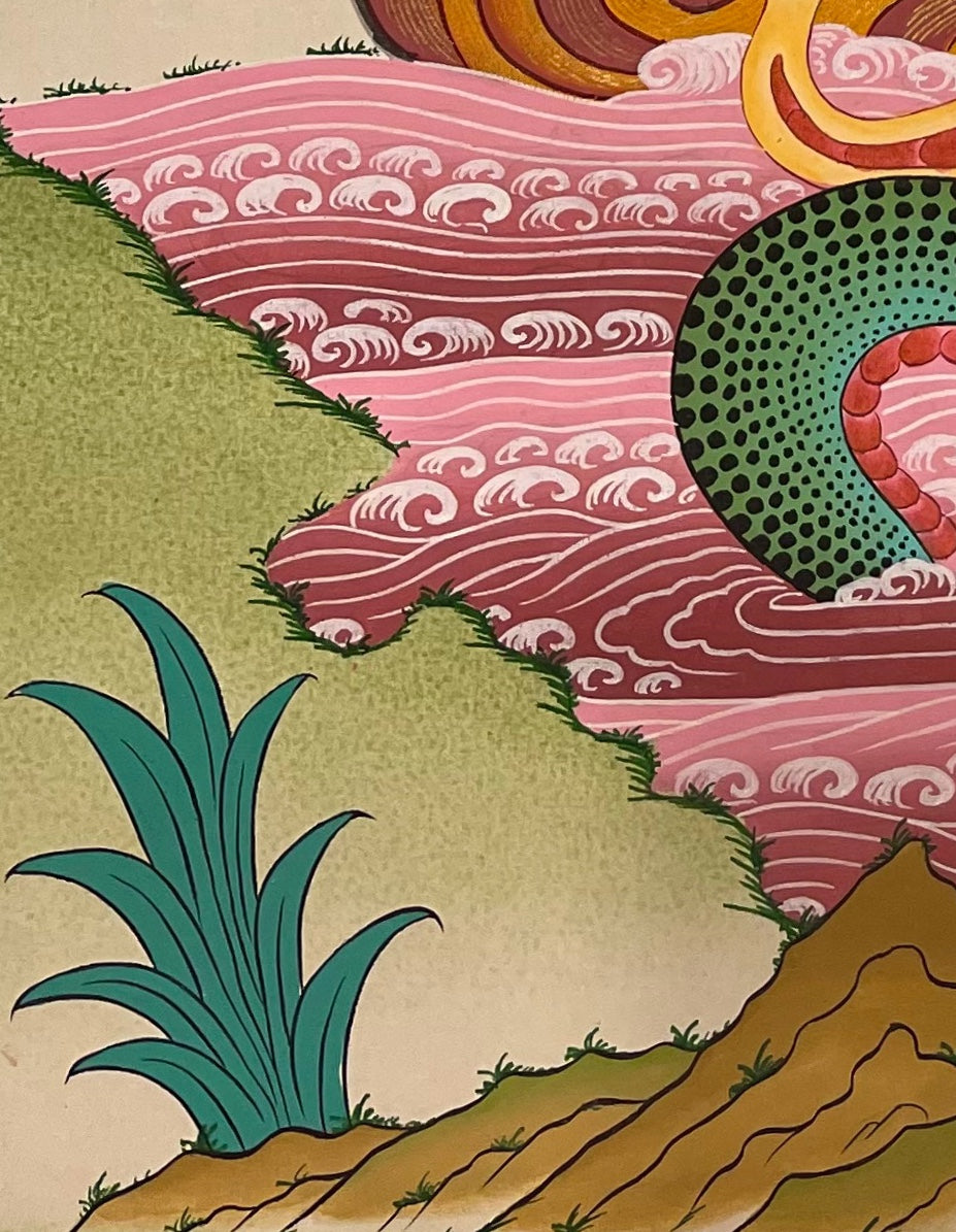 Rahula thangka, detail: bottom-left corner