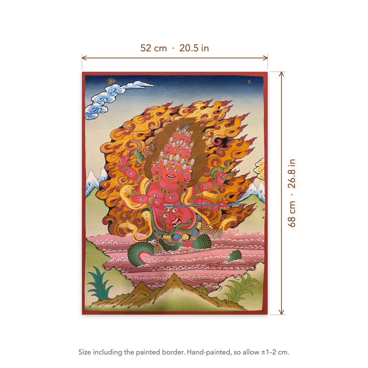 Size diagram: 52 × 68 cm (20.5 × 26.8 in), including the painted border