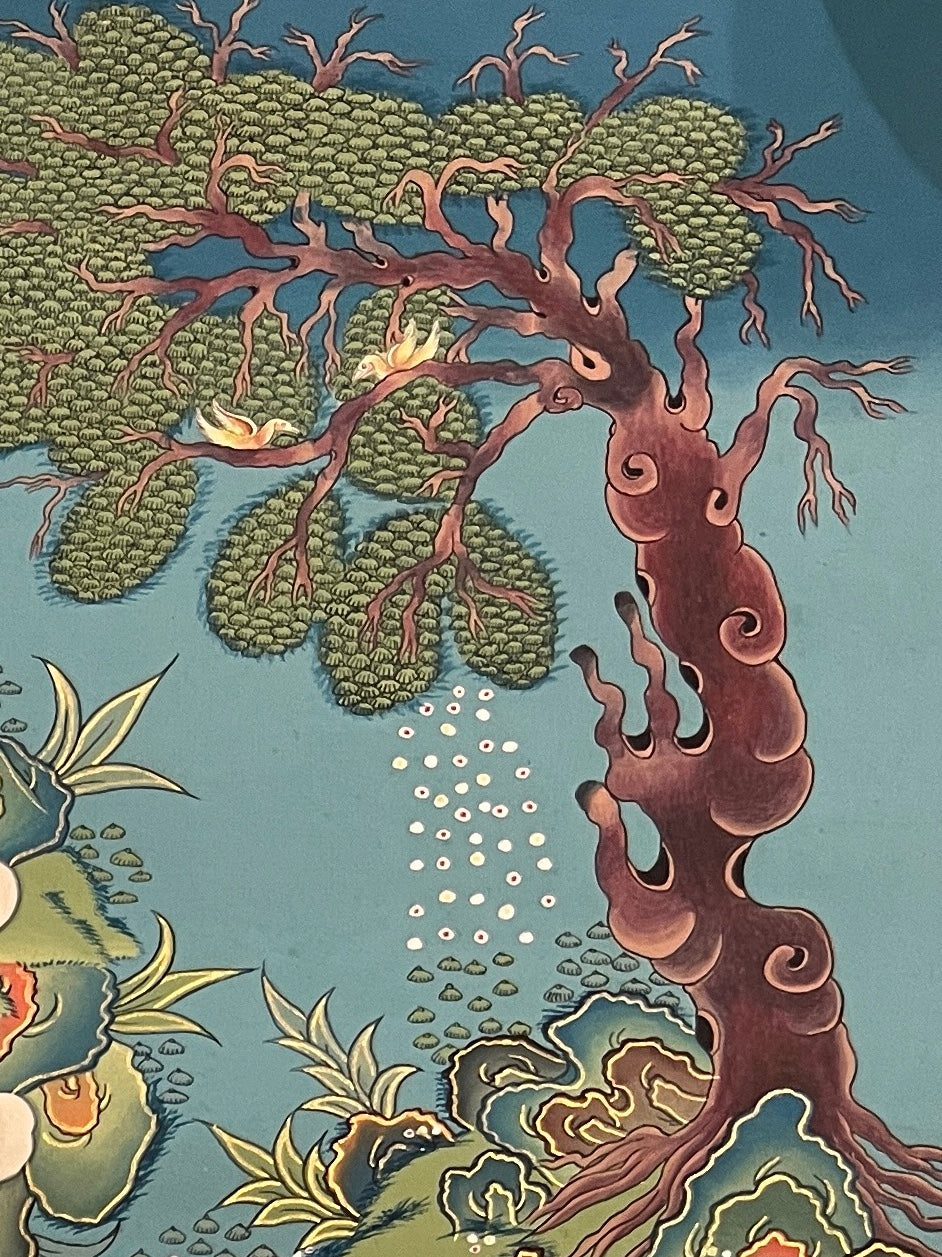 Milarepa thangka, detail: top-right corner