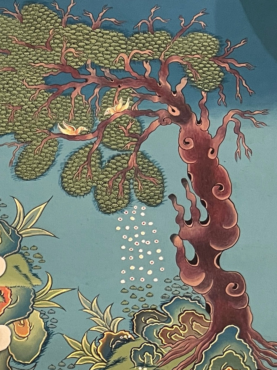 Milarepa thangka, detail: top-right corner