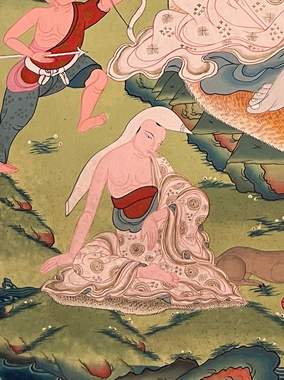 Milarepa thangka, detail: bottom-left corner