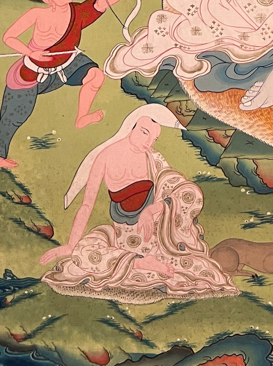 Milarepa thangka, detail: bottom-left corner
