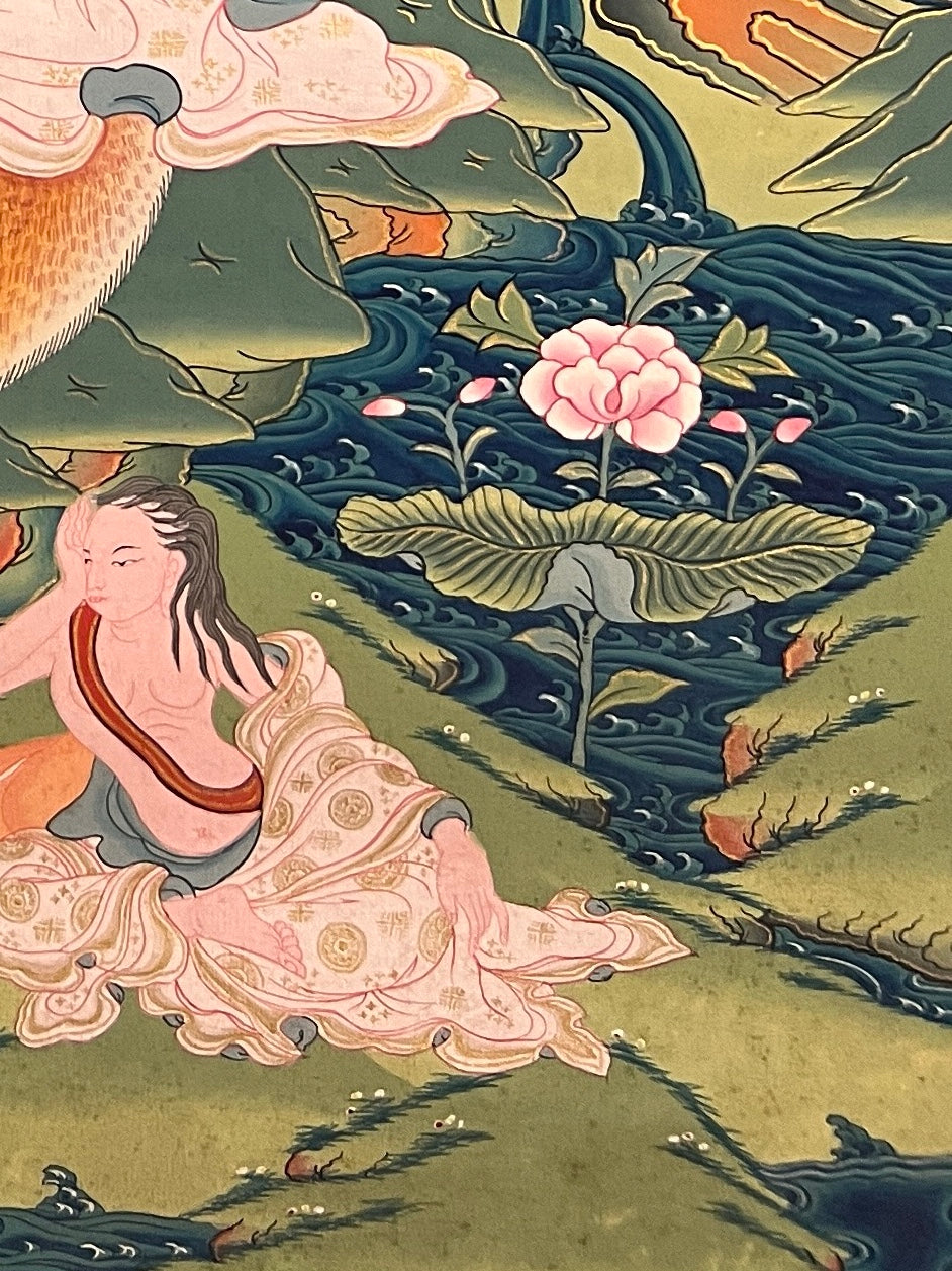 Milarepa thangka, detail: bottom-right corner