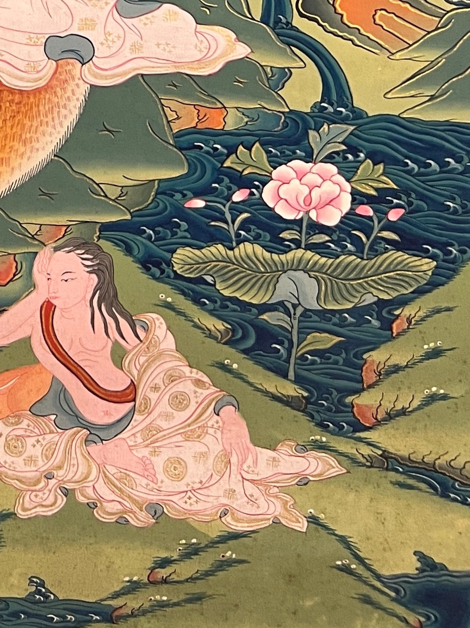 Milarepa thangka, detail: bottom-right corner