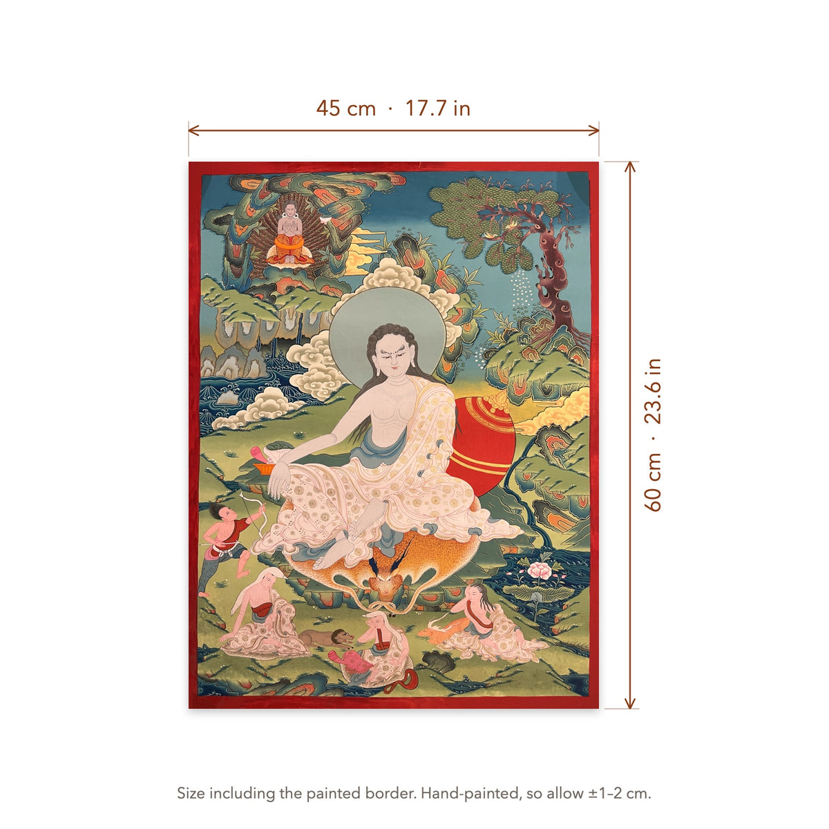 Size diagram: 45 × 60 cm (17.7 × 23.6 in), including the painted border