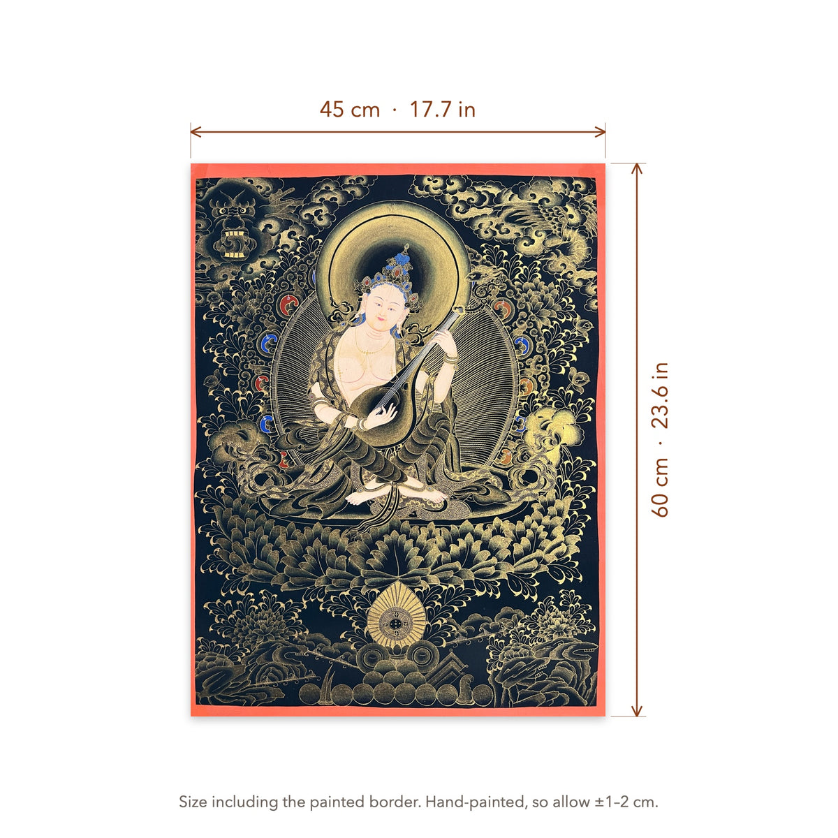 Size diagram: 45 × 60 cm (17.7 × 23.6 in), including the painted border