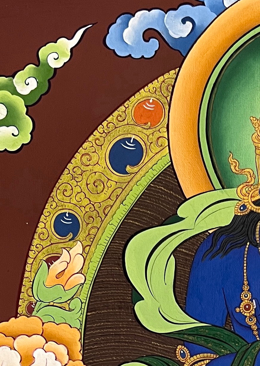 Vajradhara thangka, detail: top-left corner