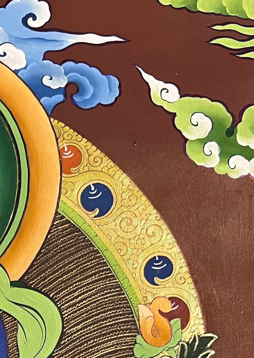 Vajradhara thangka, detail: top-right corner