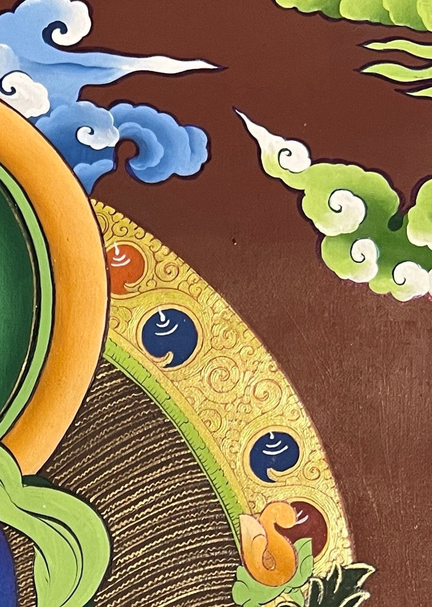 Vajradhara thangka, detail: top-right corner