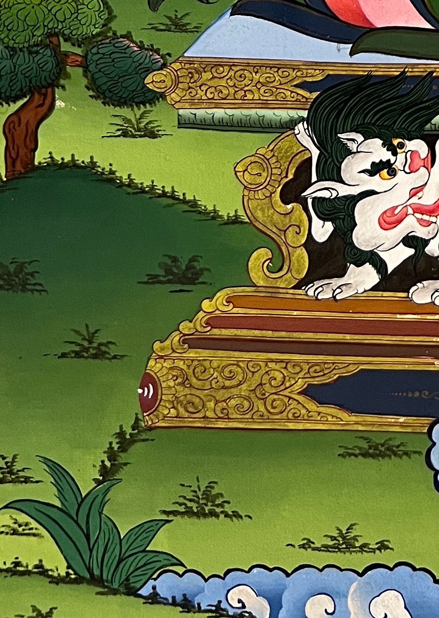 Vajradhara thangka, detail: bottom-left corner