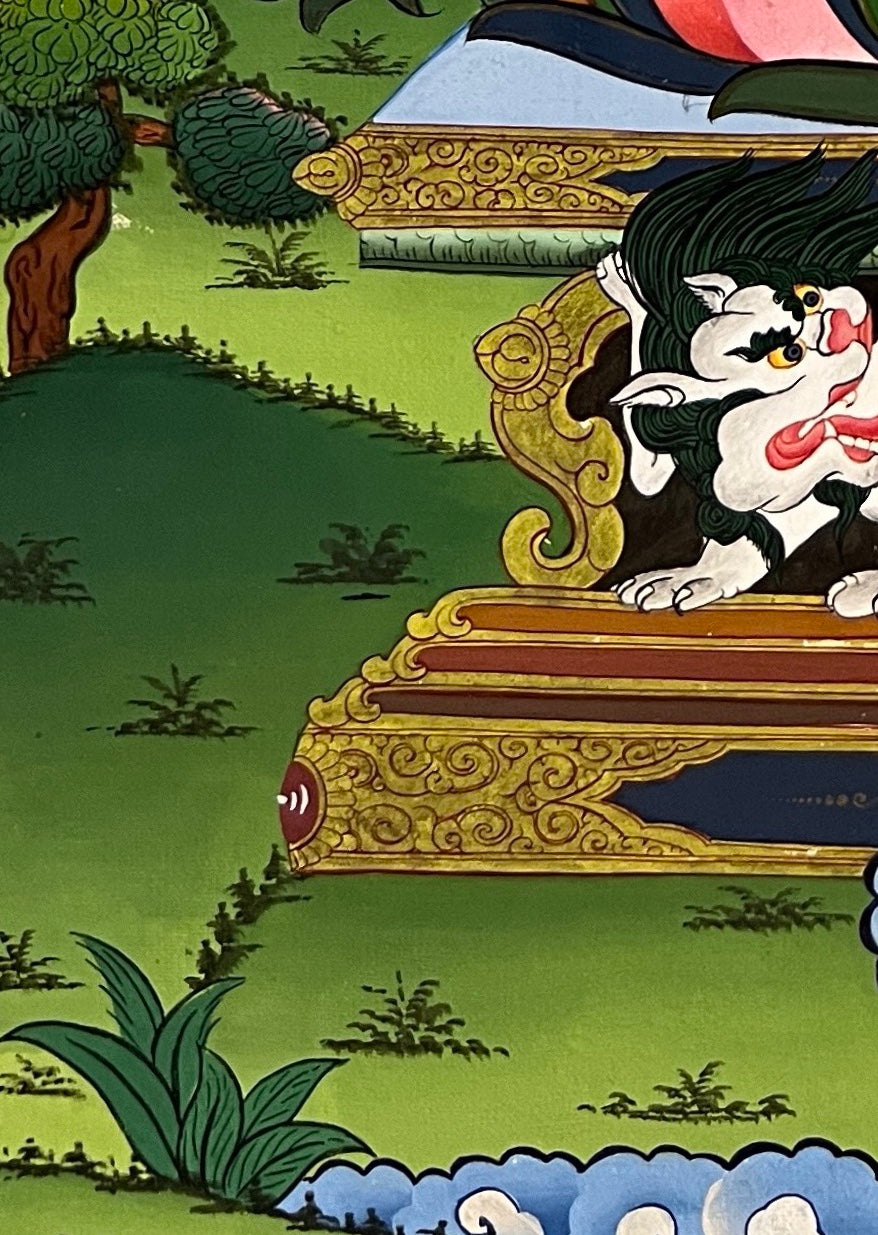 Vajradhara thangka, detail: bottom-left corner