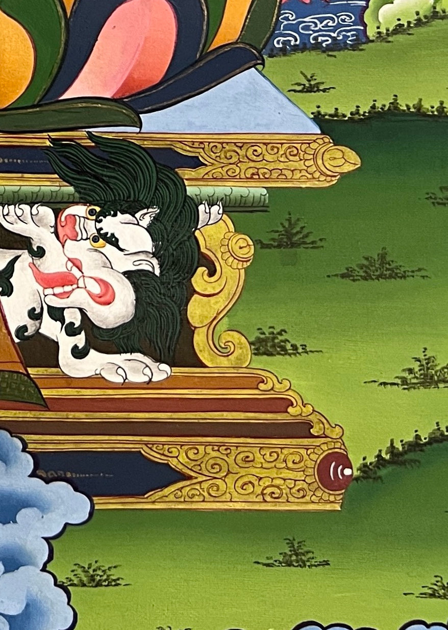 Vajradhara thangka, detail: bottom-right corner