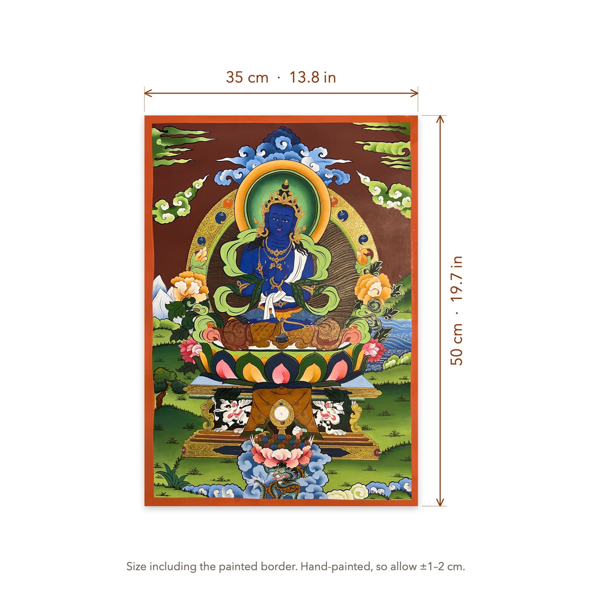 Size diagram: 35 × 50 cm (13.8 × 19.7 in), including the painted border