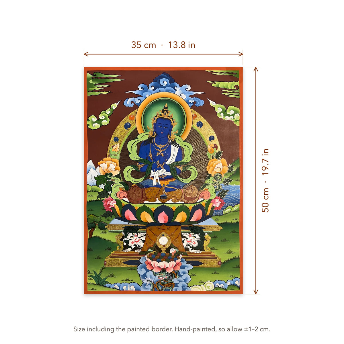 Size diagram: 35 × 50 cm (13.8 × 19.7 in), including the painted border