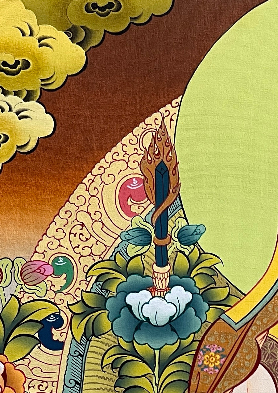Tsongkhapa thangka, detail: top-left corner