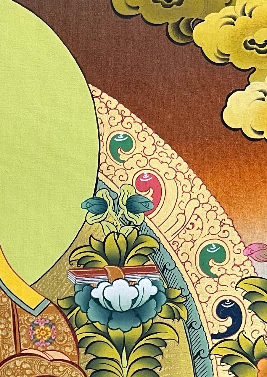 Tsongkhapa thangka, detail: top-right corner