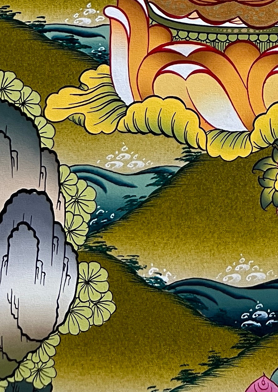 Tsongkhapa thangka, detail: bottom-left corner