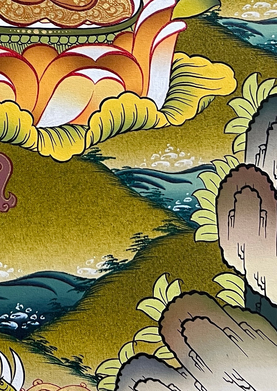 Tsongkhapa thangka, detail: bottom-right corner