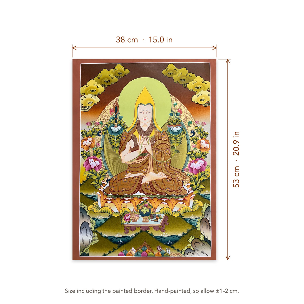 Size diagram: 38 × 53 cm (15.0 × 20.9 in), including the painted border