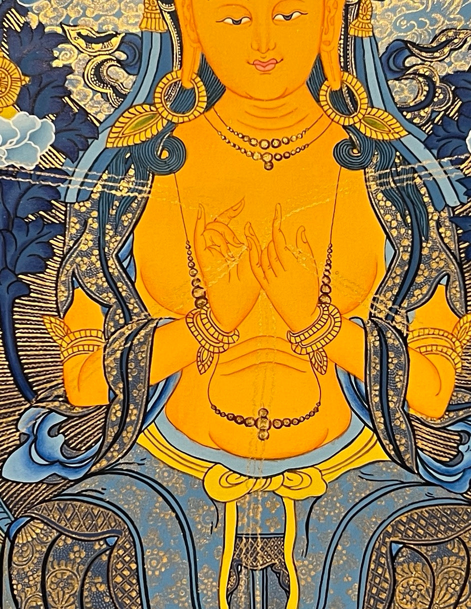 Maitreya Buddha thangka, detail: centre