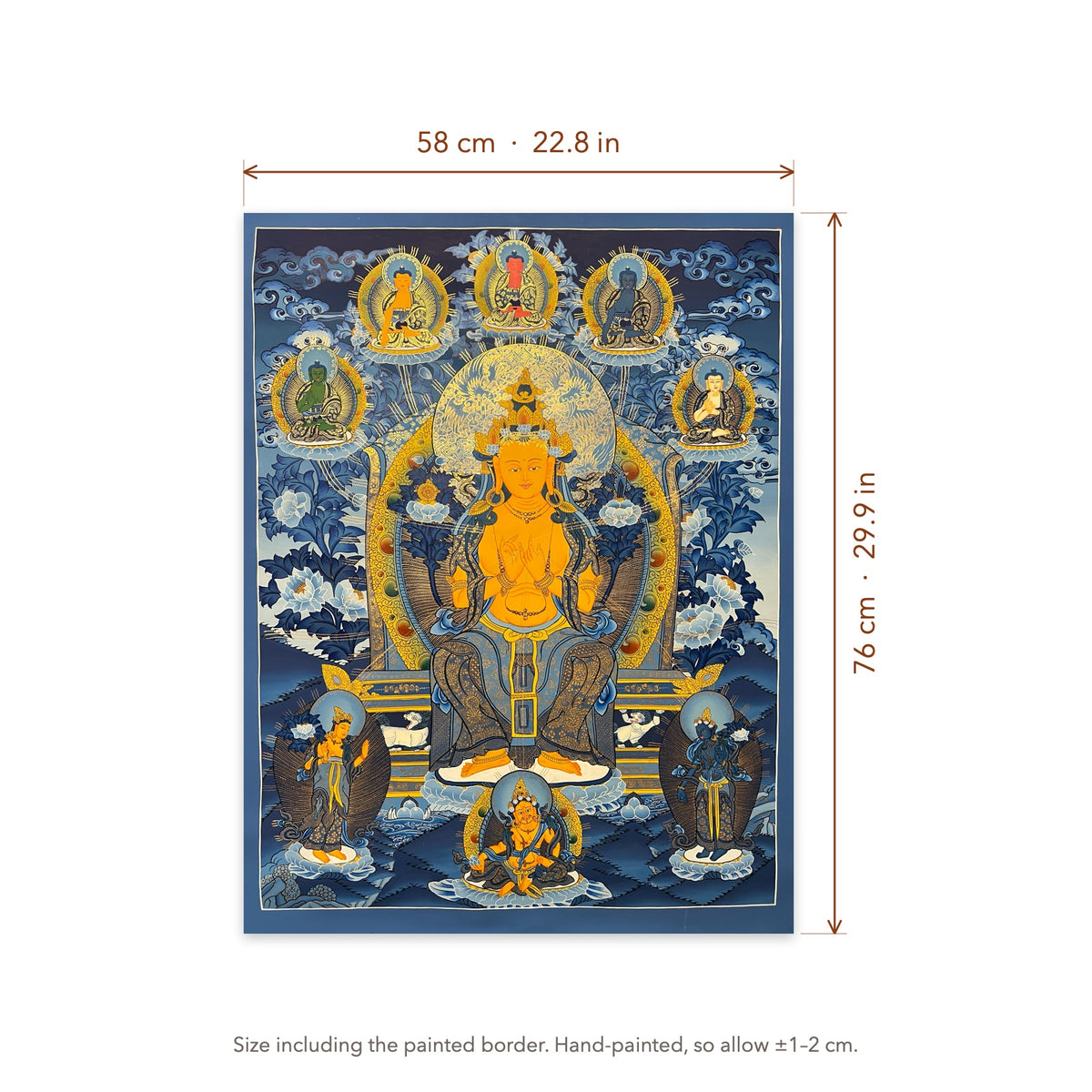 Size diagram: 58 × 76 cm (22.8 × 29.9 in), including the painted border