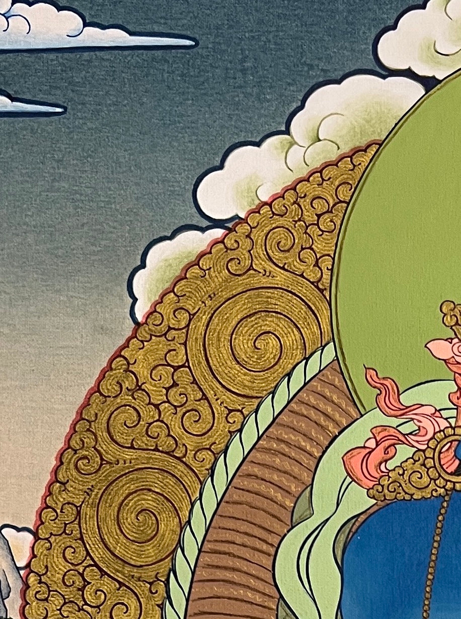Vajradhara thangka, detail: top-left corner