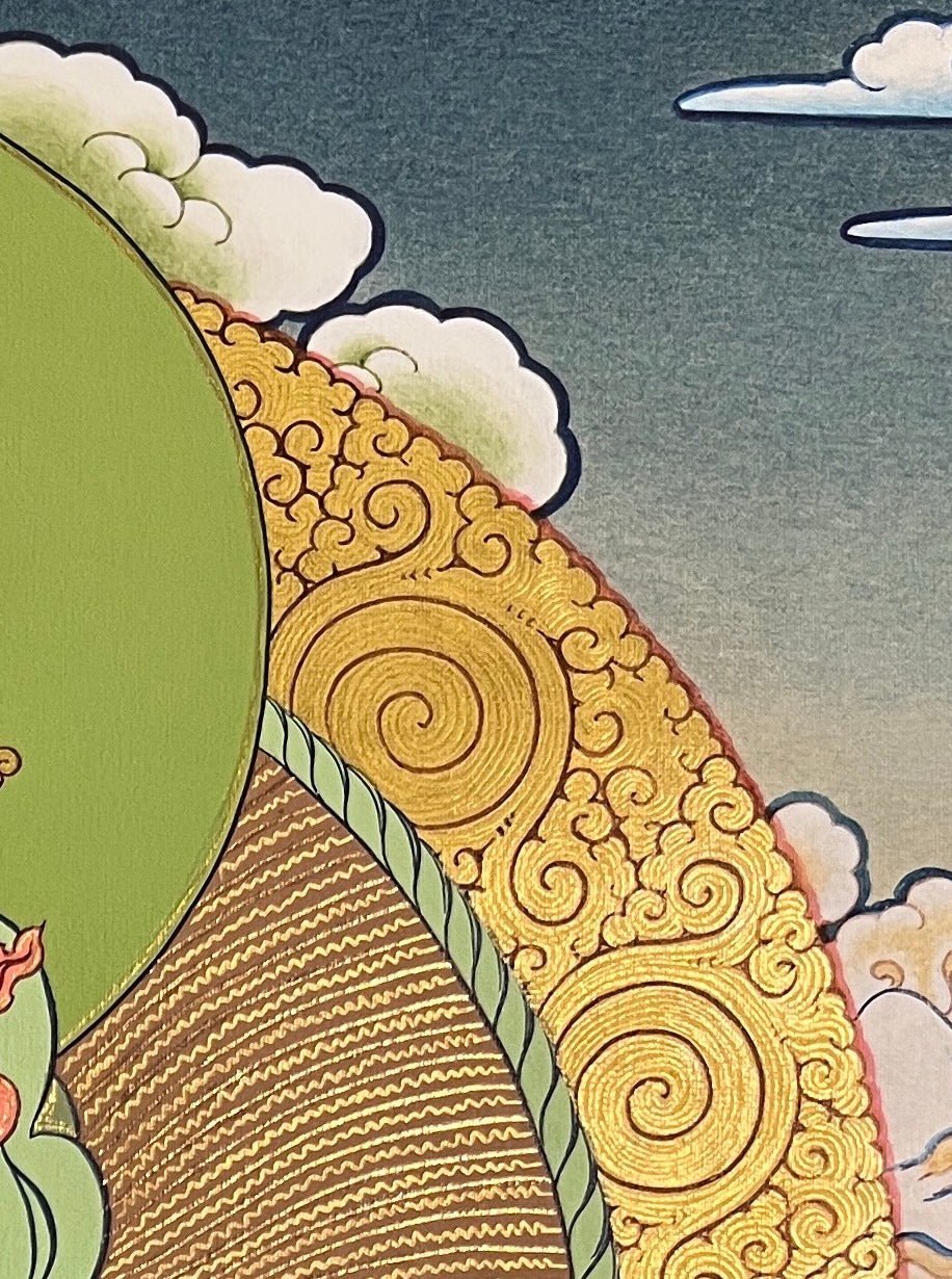 Vajradhara thangka, detail: top-right corner