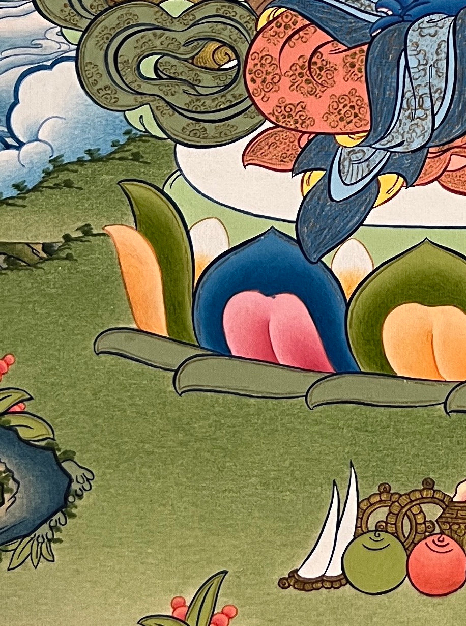Vajradhara thangka, detail: bottom-left corner