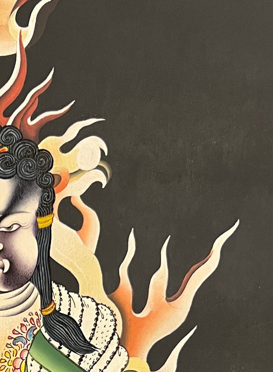 Acala thangka, detail: top-right corner