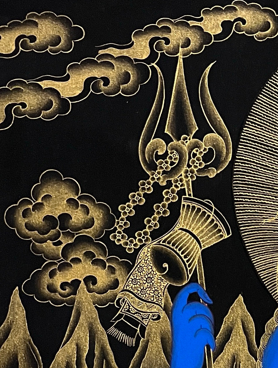 Shiva & Parvati thangka, detail: top-left corner