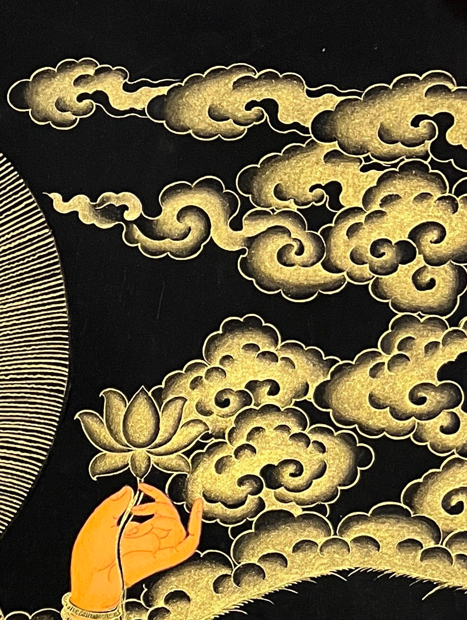 Shiva & Parvati thangka, detail: top-right corner