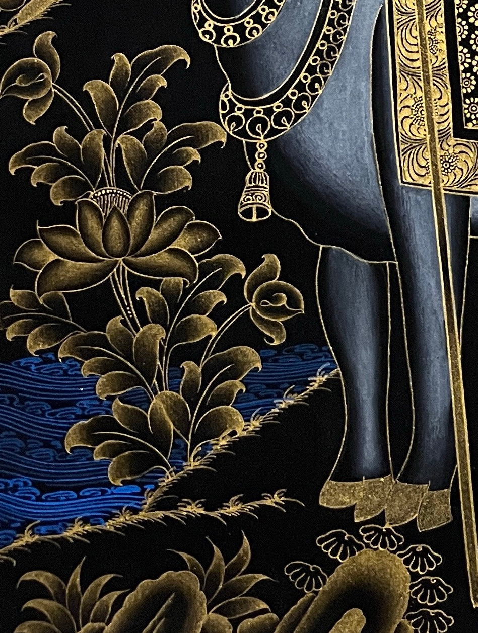 Shiva & Parvati thangka, detail: bottom-left corner