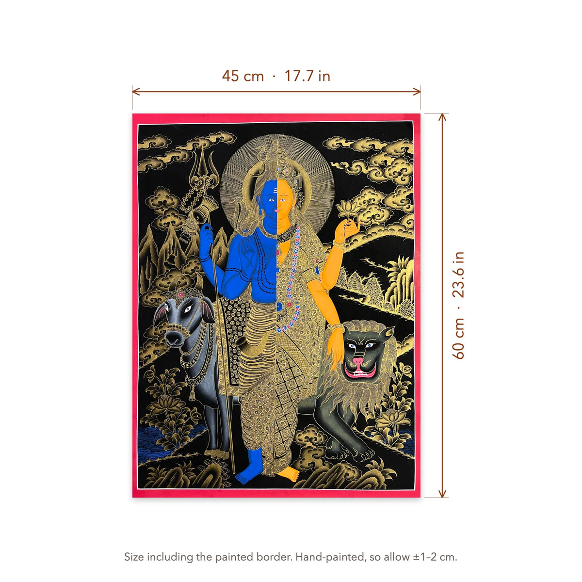 Size diagram: 45 × 60 cm (17.7 × 23.6 in), including the painted border