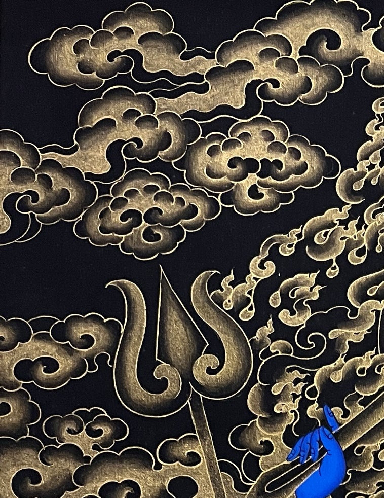 Kali thangka, detail: top-left corner