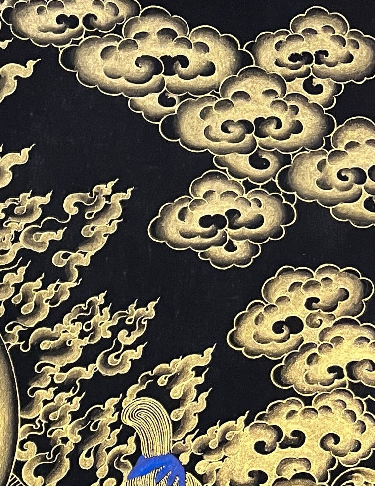 Kali thangka, detail: top-right corner