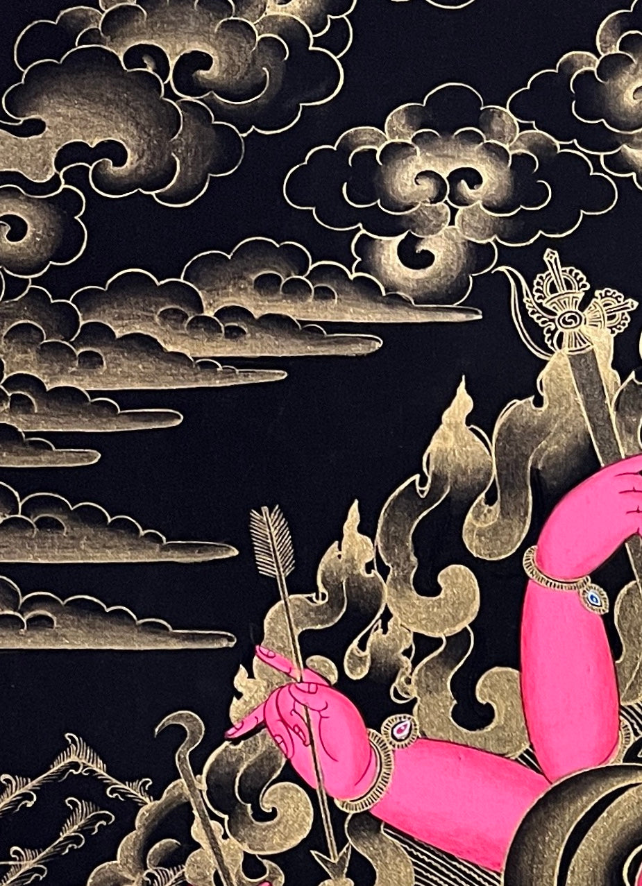 Ganesh thangka, detail: top-left corner