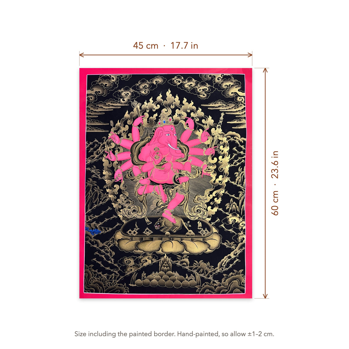 Size diagram: 45 × 60 cm (17.7 × 23.6 in), including the painted border