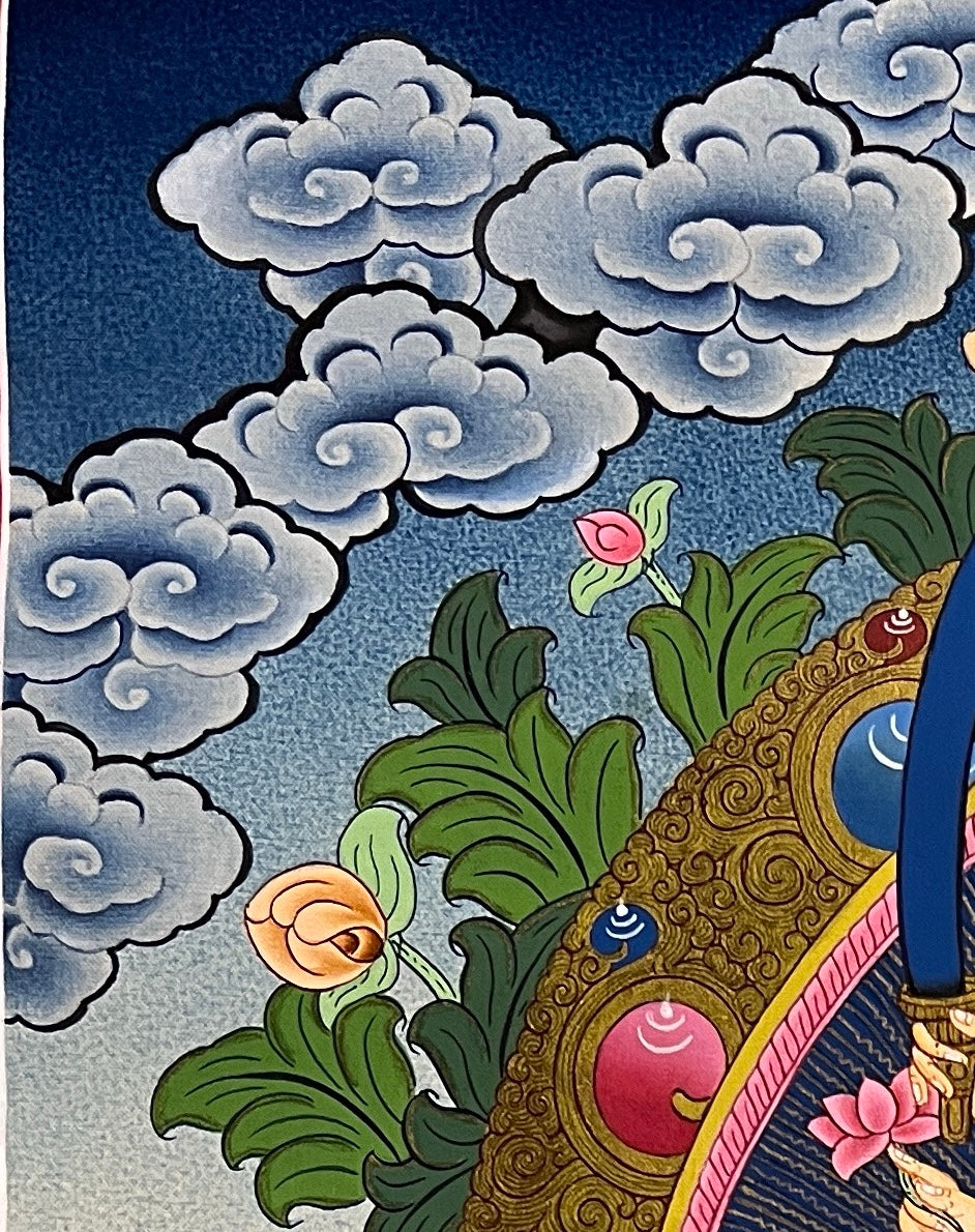 Durga thangka, detail: top-left corner