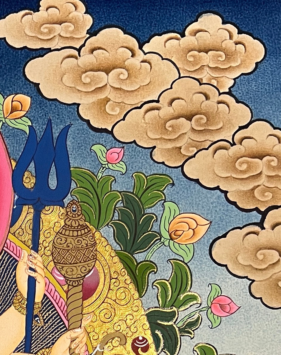 Durga thangka, detail: top-right corner
