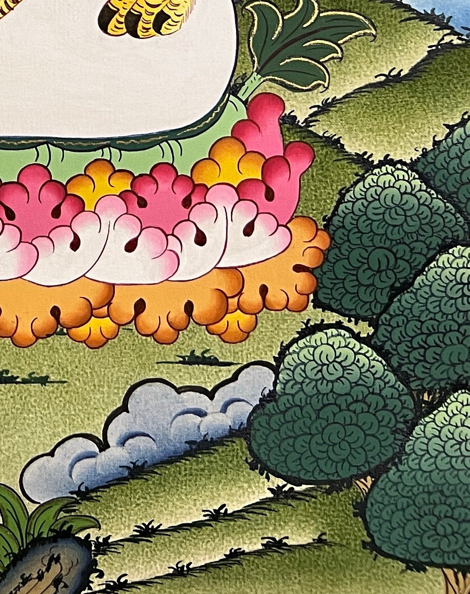 Durga thangka, detail: bottom-right corner