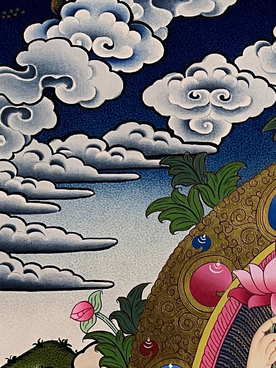 Laxmi thangka, detail: top-left corner