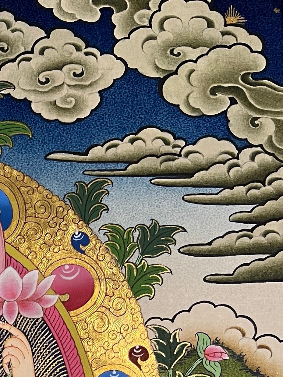 Laxmi thangka, detail: top-right corner