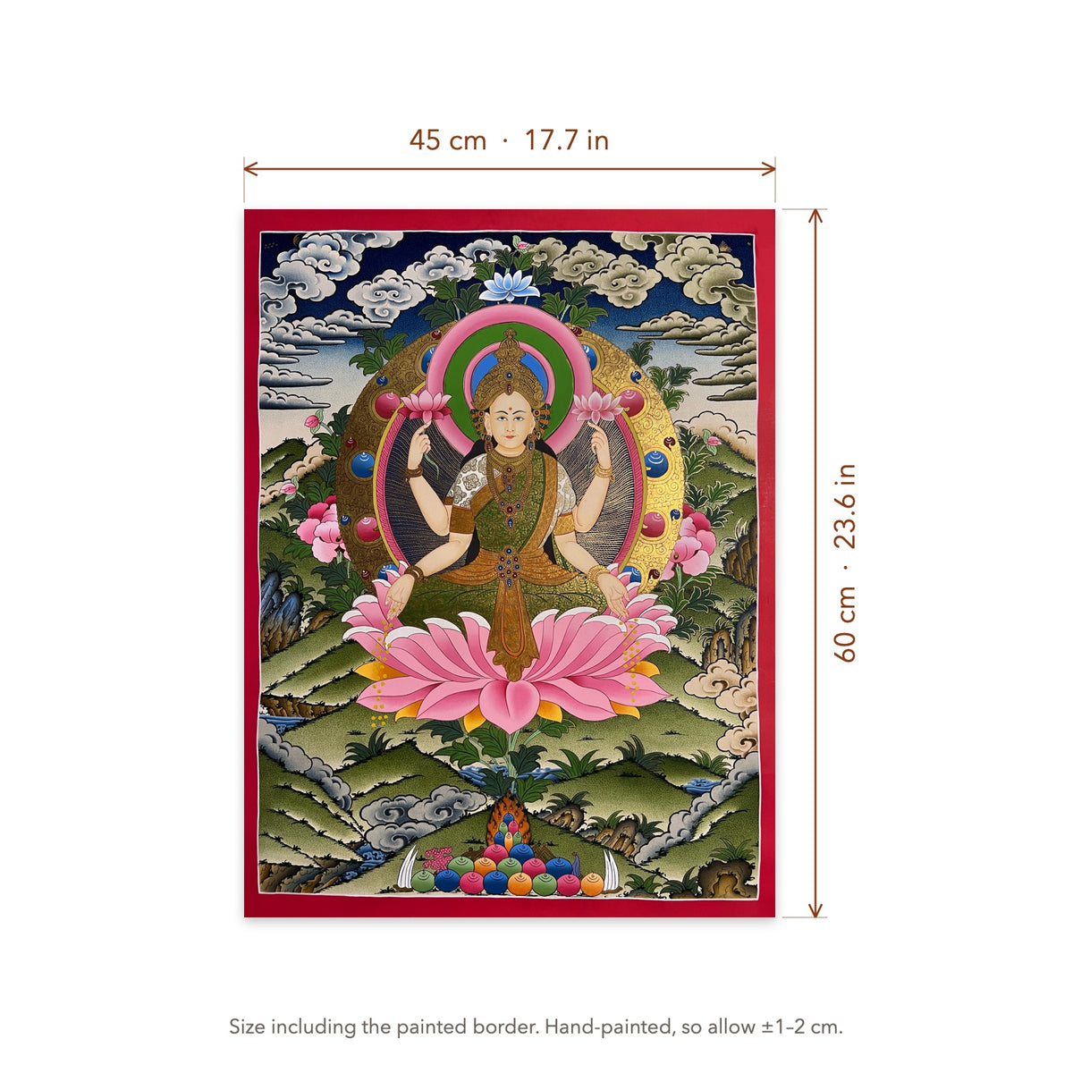 Size diagram: 45 × 60 cm (17.7 × 23.6 in), including the painted border