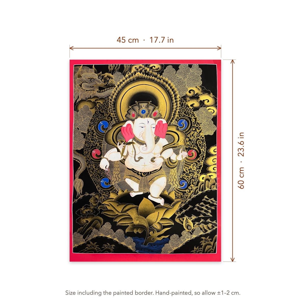 Size diagram: 45 × 60 cm (17.7 × 23.6 in), including the painted border