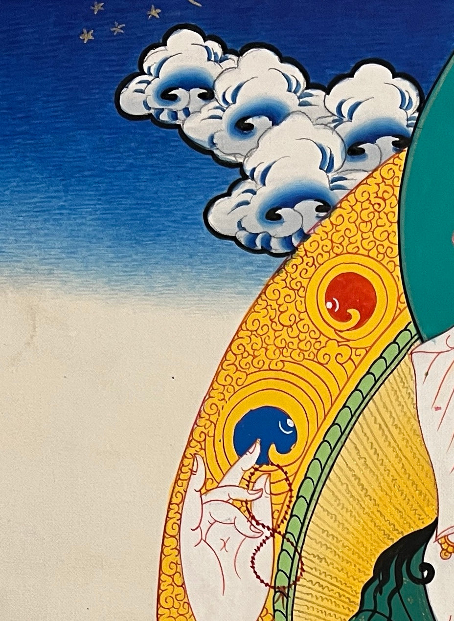 Ganesh thangka, detail: top-left corner